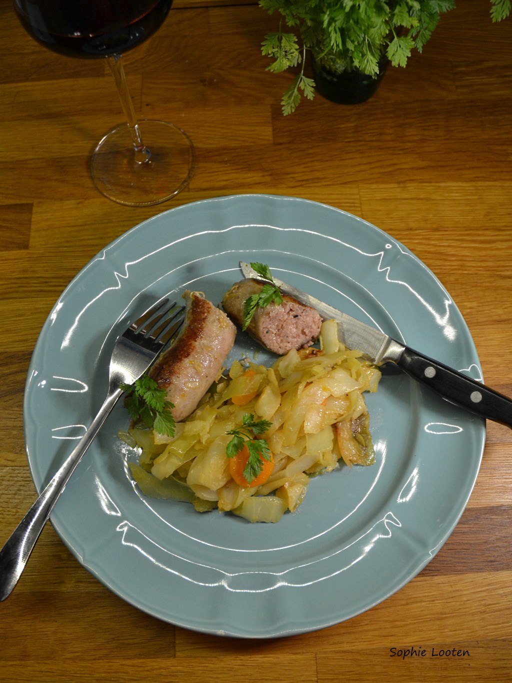 Chou braisé et saucisses de&nbsp;canard
